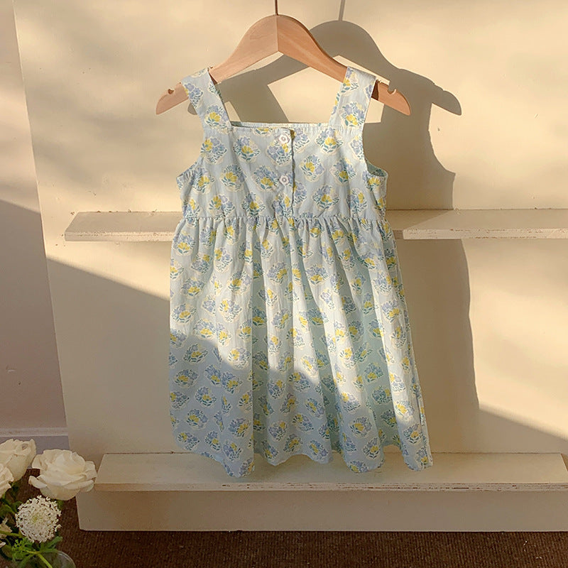 Summer Arrival Flowers Pattern Sleeveless Strap Dress for Stylish Girls