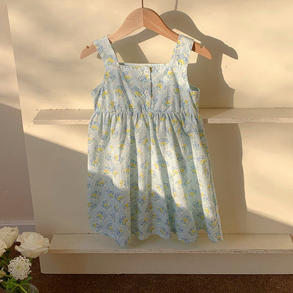 Summer Arrival Flowers Pattern Sleeveless Strap Dress for Stylish Girls