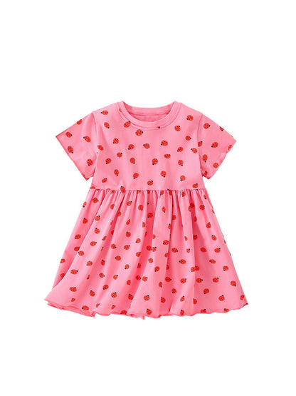 Summer Arrival Baby Kids Girls Short Sleeves Ladybird Print Pink Dress