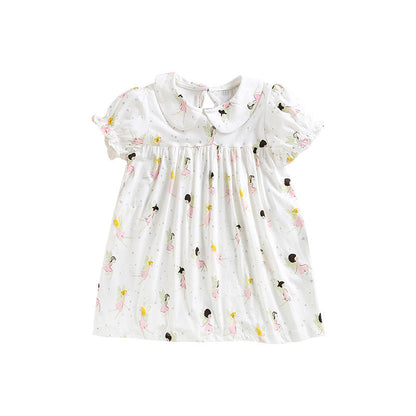 Baby Girl Cartoon Print Pattern Doll Neck Princess Dress