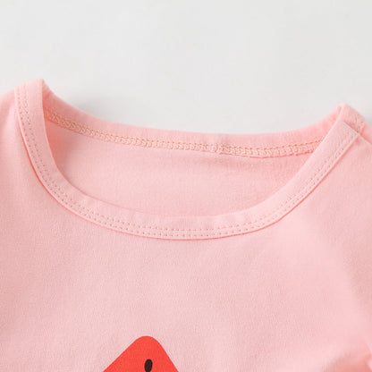 Baby Girl Fruit Pattern Short Sleeve Tops Combo Striped Graphic Triangle Shorts One Pieces Sets