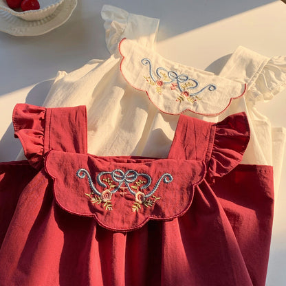 Summer Arrival Baby Kids Girls Fly Sleeves Flowers Embroidered Pattern Dress