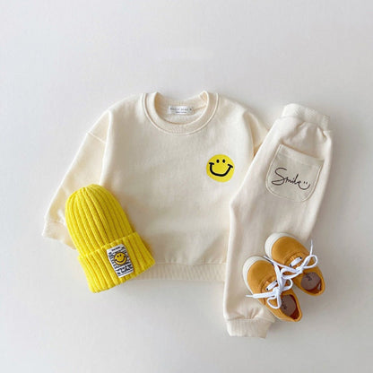 Baby Girls Smile Face With Letter Smile Top Combo Long Pants In Spring Autumn