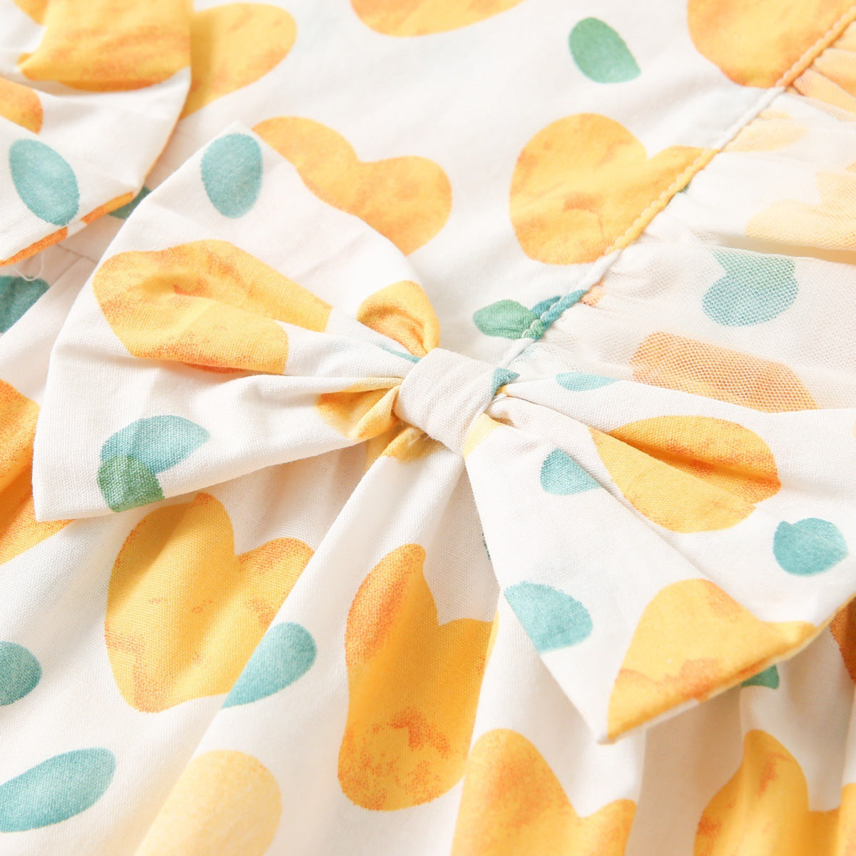 Summer Baby Girls Arrival Heart Pattern Double Bows Sleeveless Crew Neck Dress