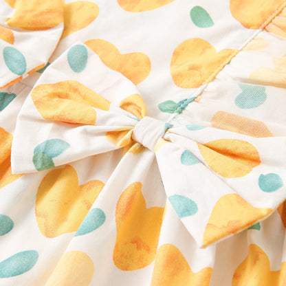 Summer Baby Girls Arrival Heart Pattern Double Bows Sleeveless Crew Neck Dress