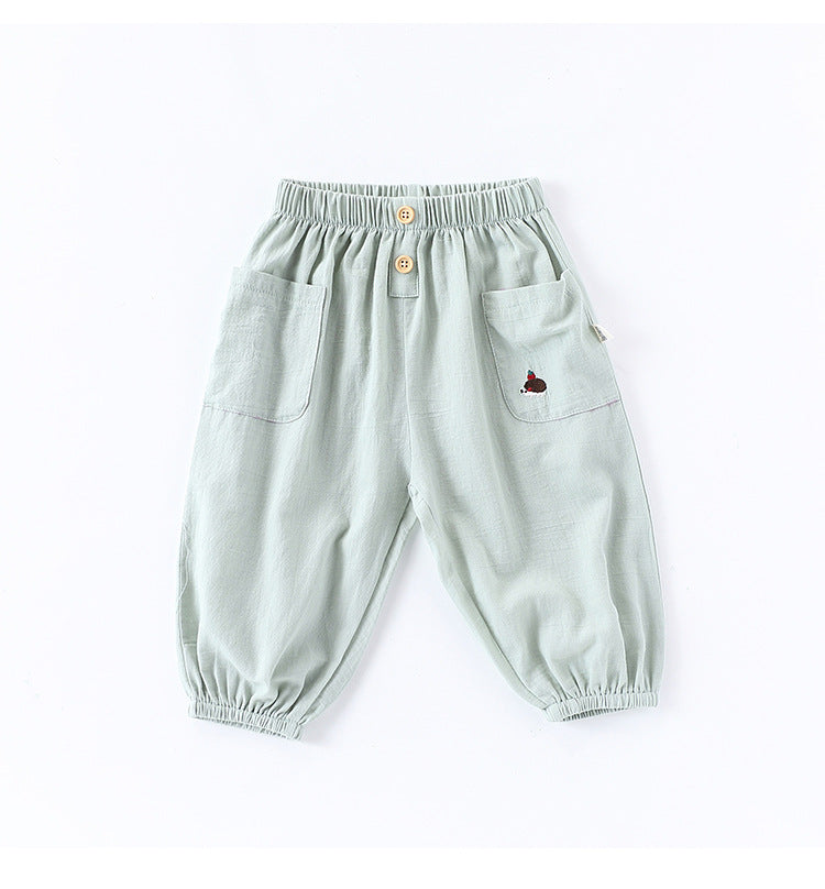 Children’s Summer Breathable Simple Logo Embroidered Pocketed Fashion Casual Pants – Home Trousers