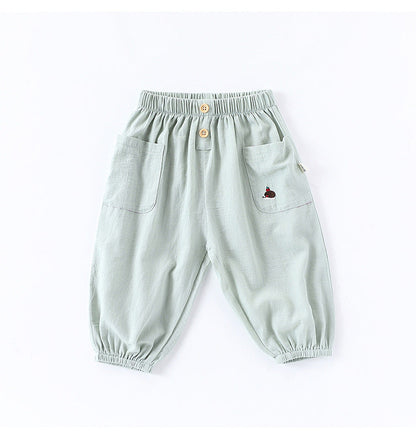 Children’s Summer Breathable Simple Logo Embroidered Pocketed Fashion Casual Pants – Home Trousers