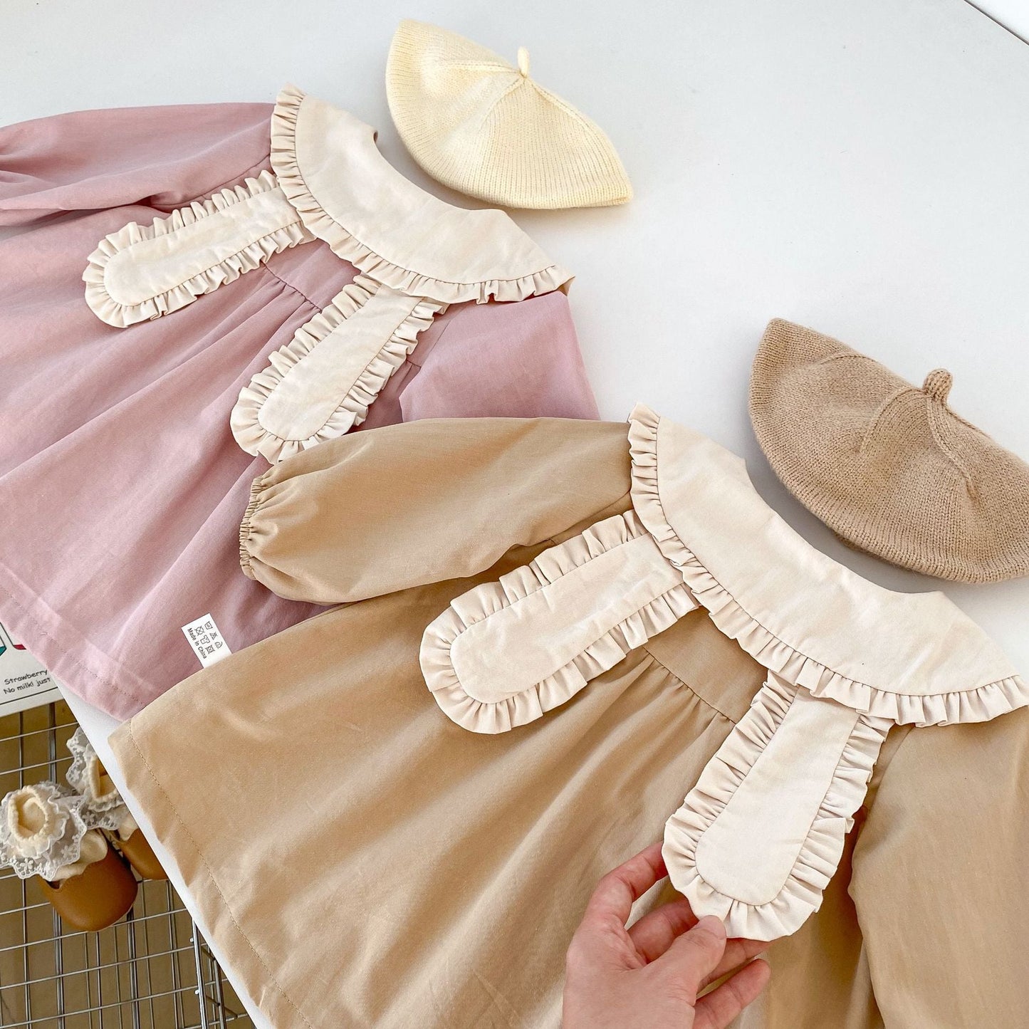 Spring and Autumn Rabbit Design Long-sleeved Dress with Ear Collar for Stylish Girls