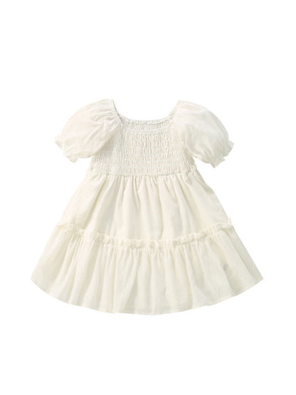 Summer Arrival Baby Kids Girls Short Sleeves Square Neck Dress