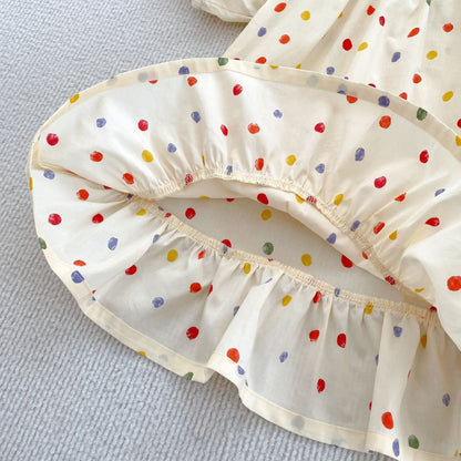 Summer Girls Coloful Dots Pattern Short Sleeves Onesies and Girls’ Dress – Princess Sister Matching Set