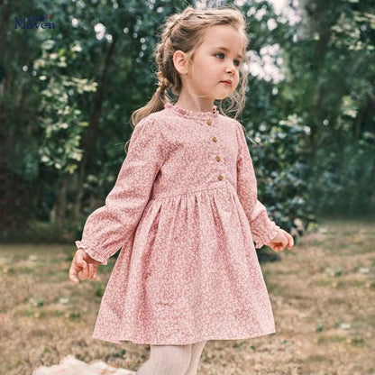 Baby Girl Ditsy Flower Pattern Long Sleeves Sweet Style Dress