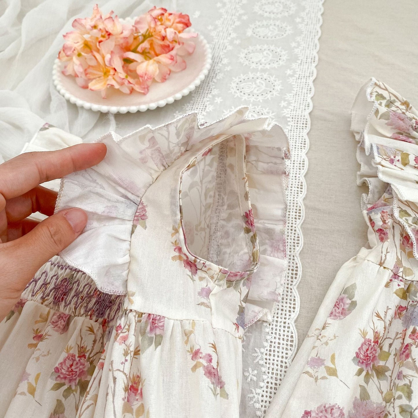 Summer Girls Arrival Floral Pattern Fly Sleeves Onesies and Girls’ Dress – Princess Sister Matching Set