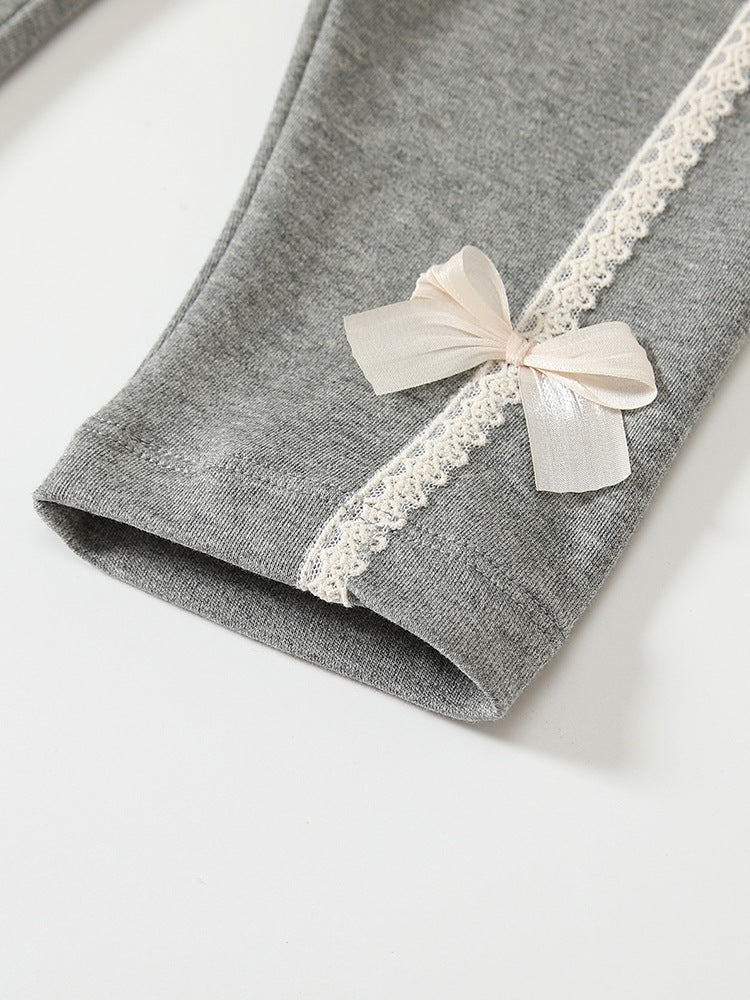 Autumn and Spring Arrival Casual Cute Girls Versatile Butterfly-Bows Attached Pants