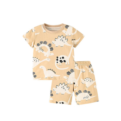 Summer Baby Kids Casual Animals Cartoon Pattern T-shirt and Shorts Clothing Set for Boys