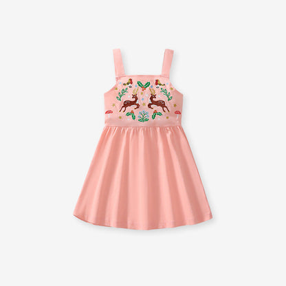 Arrival Summer Girls Sleeveless Symmetrical Cartoon Pattern Strap Dress