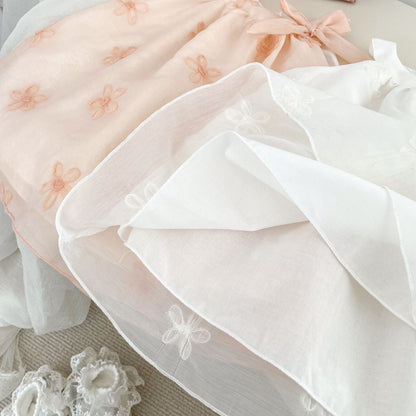 Summer Arrival Sleeveless Flowers Pattern Butterfly-bow Decorated Collar Dress for Stylish Girls