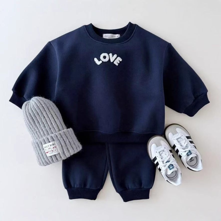 Autumn Baby Kids Unisex Casual Letters Pattern Long Sleeves Top Pullover and Pants Clothing