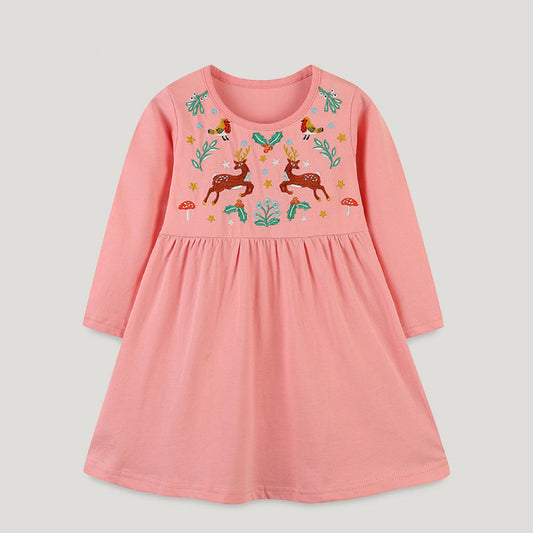Autumn Embroidered Pattern Long Sleeve Cartoon Dress
