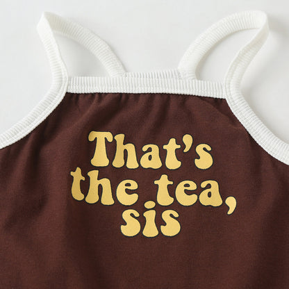 Baby Girl Slogan Pattern Sling Tops Combo Polka Dot Graphic Triangle Shorts One Pieces Sets