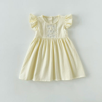 Summer Arrival Kids Girls Fly Sleeves Floral Pattern Embroidery Princess Dress