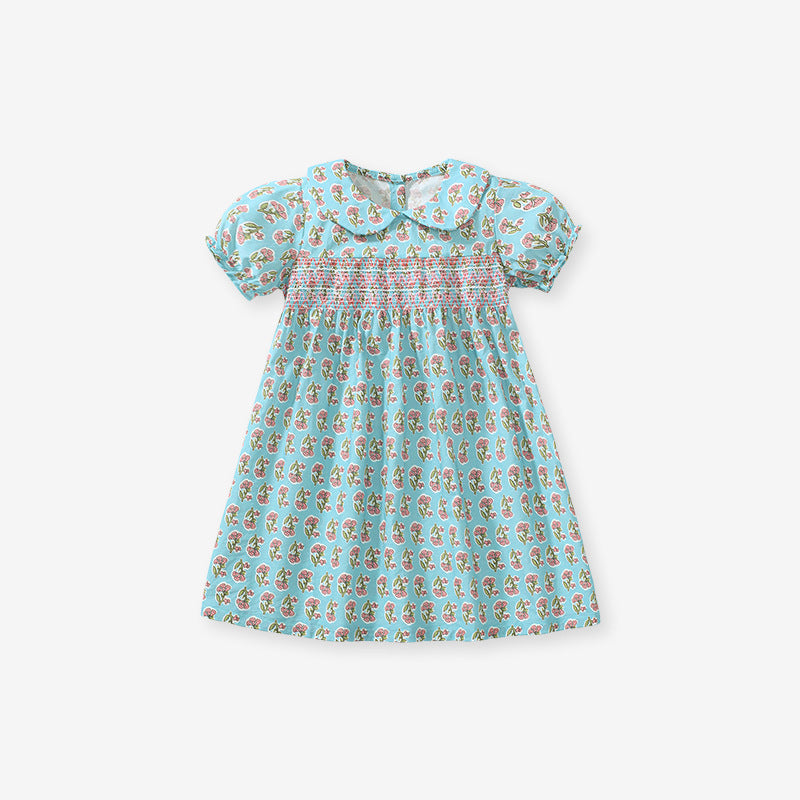 Summer Baby Kids Girls Short Sleeves Flowers Print Dress