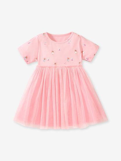 Spring And Summer Baby Girls Short Sleeves Mouse Dancers Cartoon Pattern Chiffon Dress