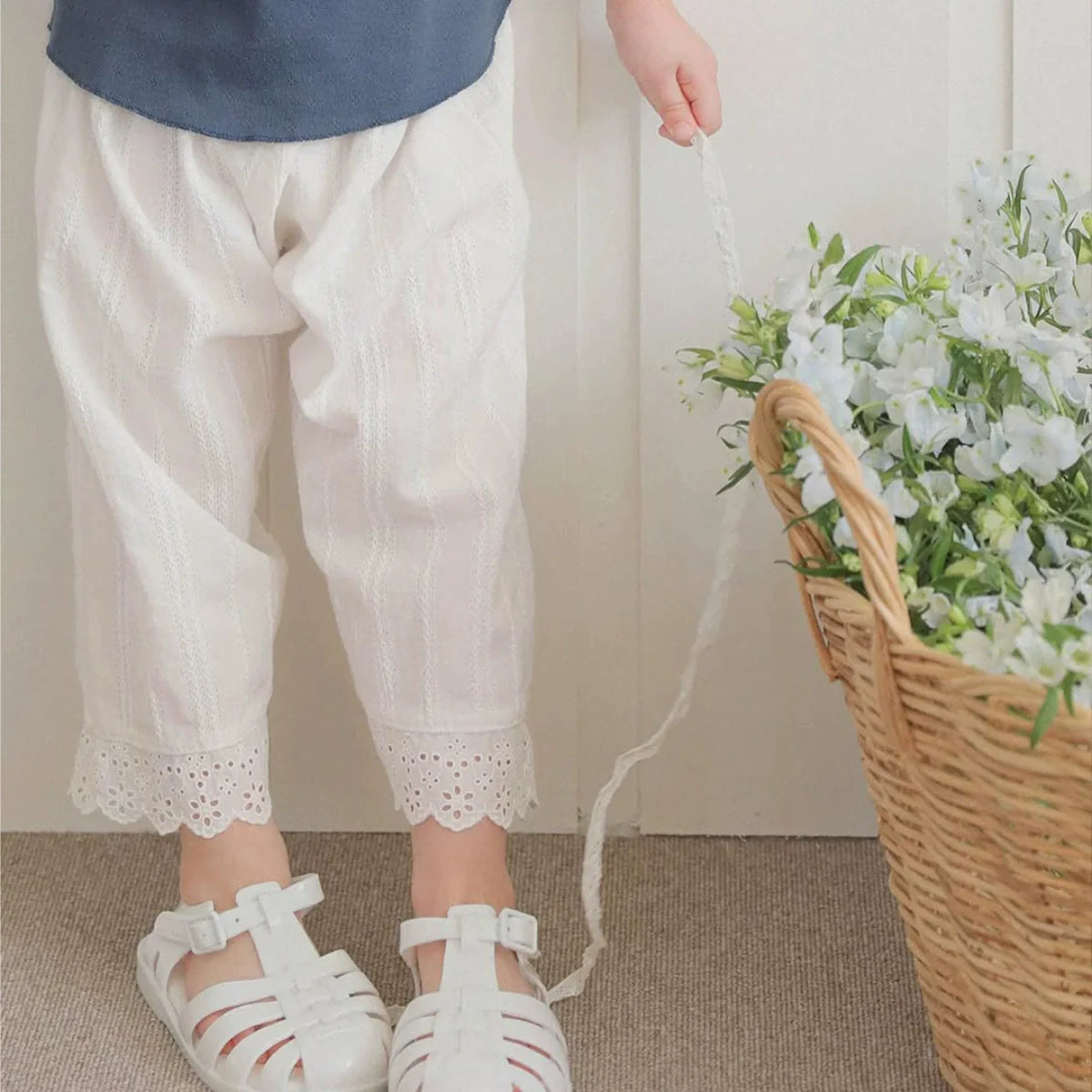 Summer Arrival Kids Girls Lace Decorated Plaid Pants