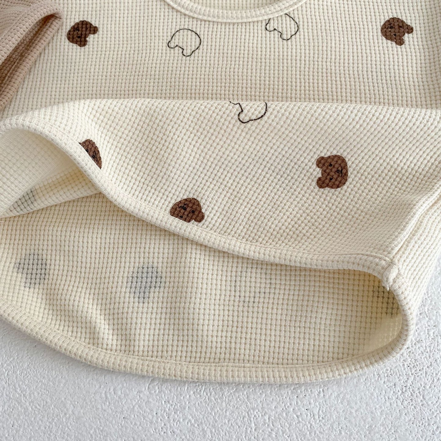 Baby Cartoon Print Pattern Waffle Knitted Fabric Clothing Sets