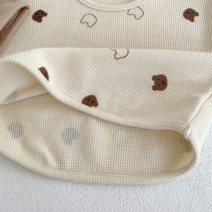 Baby Cartoon Print Pattern Waffle Knitted Fabric Clothing Sets