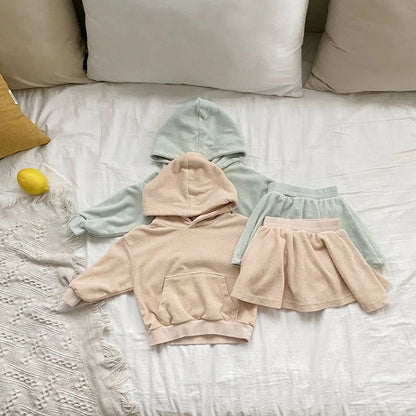 Baby Girl Solid Color Soft Cotton Hoodie With Skirt Sets