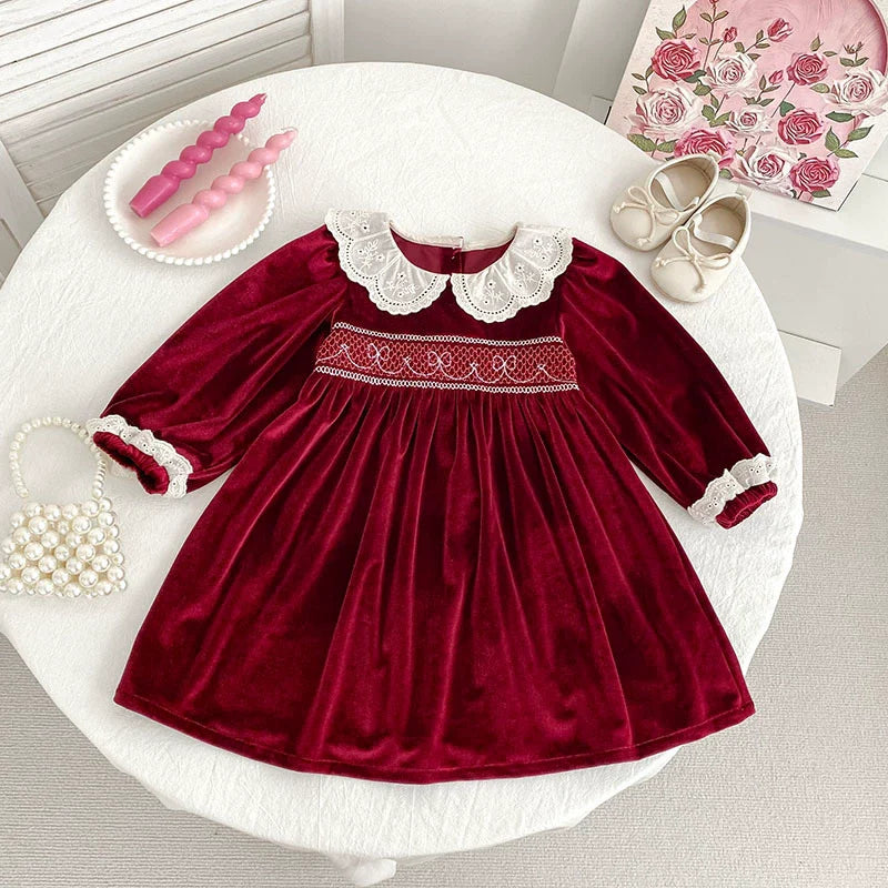 Autumn Baby Girls Long-sleeved Onesies and Dress – Princess Sister Matching Set with Hollow-out Collar
