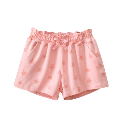 Girls Pink Soft Casual Style Stars Print Shorts