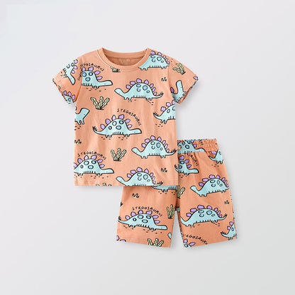 Summer Baby Kids Boys Dinosaur Cartoon Pattern T-Shirt And Shorts Clothing Set
