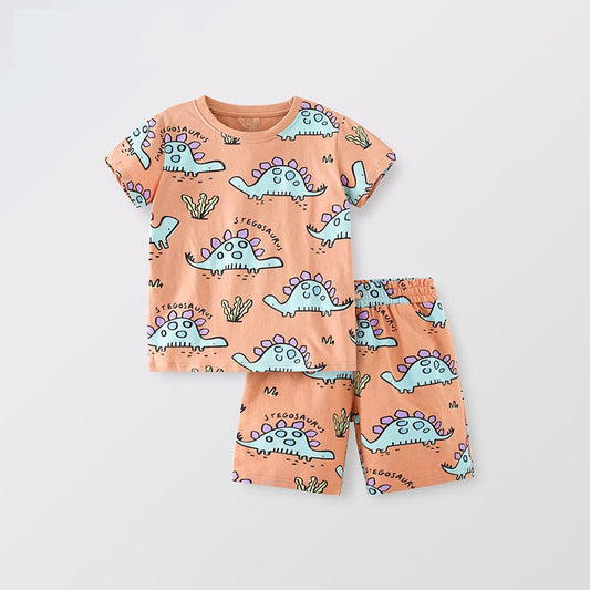 Summer Baby Kids Boys Dinosaur Cartoon Pattern T-Shirt And Shorts Clothing Set