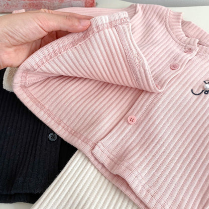 Spring and Autumn Kids Girls Cute Butterfly-bow Embroidered Long Sleeves Top and Pants Clothing Set