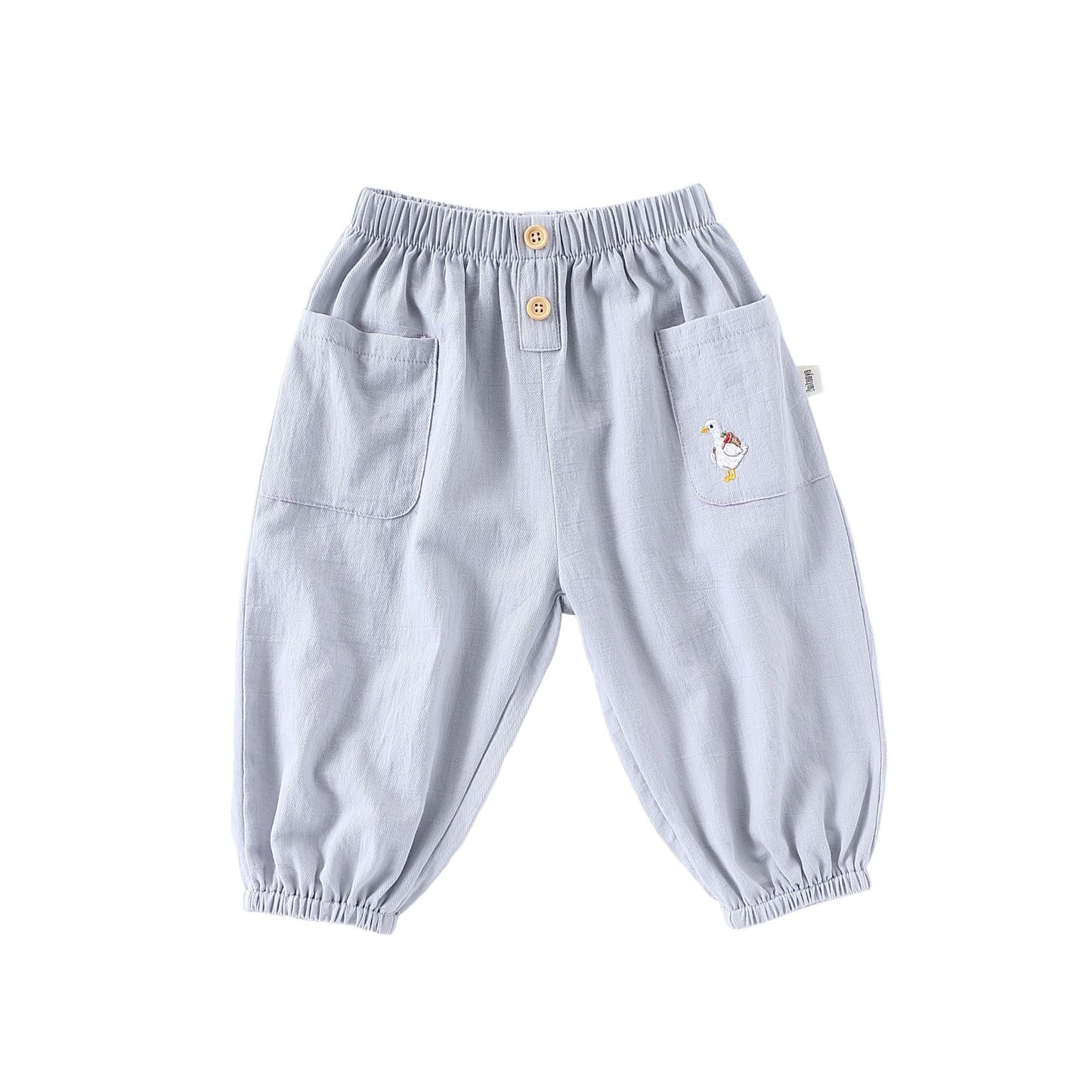 Children’s Summer Breathable Simple Logo Embroidered Pocketed Fashion Casual Pants – Home Trousers
