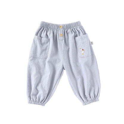 Children’s Summer Breathable Simple Logo Embroidered Pocketed Fashion Casual Pants – Home Trousers