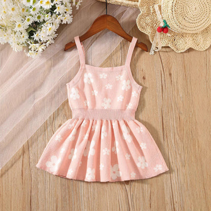 Summer Baby Kids Girls Sleeveless Floral Pattern Knitted Strap Dress