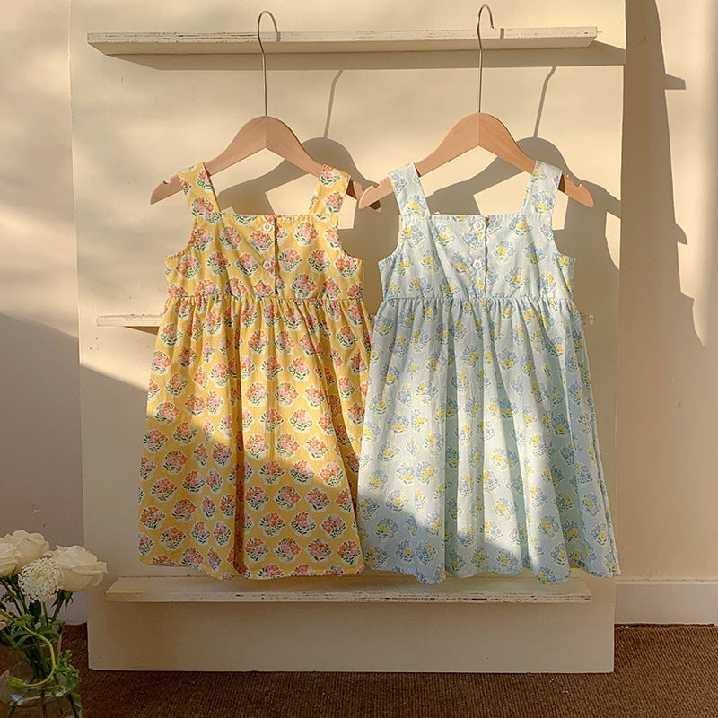 Summer Arrival Flowers Pattern Sleeveless Strap Dress for Stylish Girls