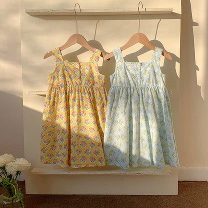 Summer Arrival Flowers Pattern Sleeveless Strap Dress for Stylish Girls