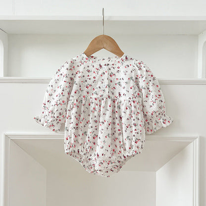 Spring Baby Girls French-style Floral Print Long-sleeved Onesies and Dress – Princess Sister Matching Set