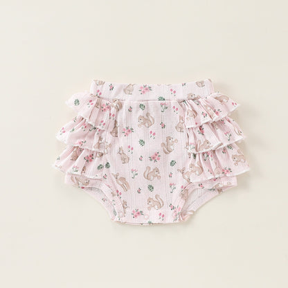 Summer Arrival Baby Girls Sleeveless Animals and Flowers Pattern Onesies, Bloomers