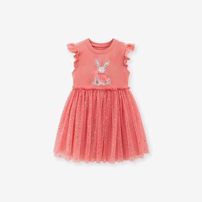 Summer Baby Girls Sleeveless Rabbit Cartoon Chiffon Dress