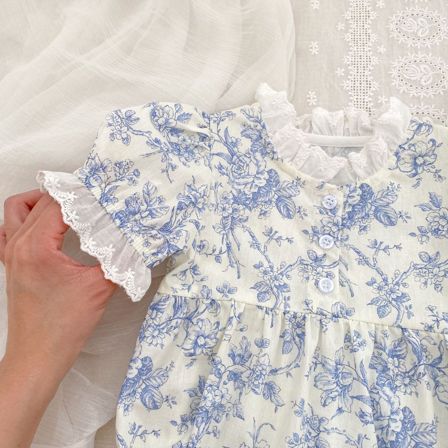 Summer Arrival Girls Cute Beautiful Flowers Pattern Short Sleeves Onesies and Dress – Princess Sister Matching