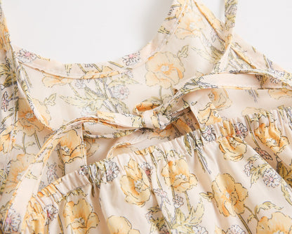 Baby Girl Floral Print Pattern Backless Design Sleeveless Rompers With Handband