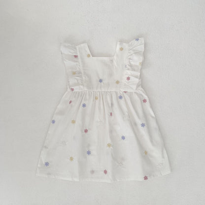 Summer Arrival Star Pattern Fly Sleeves Square Neck Dress/Onesies for Stylish Girls