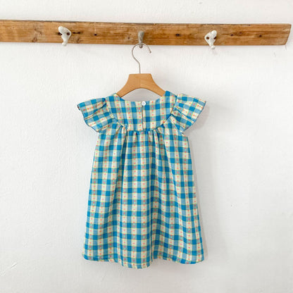 Summer Baby Girls French-style Flowers Pattern Fly-sleeved Plaid Onesies and Dress – Princess Sister Matching Set