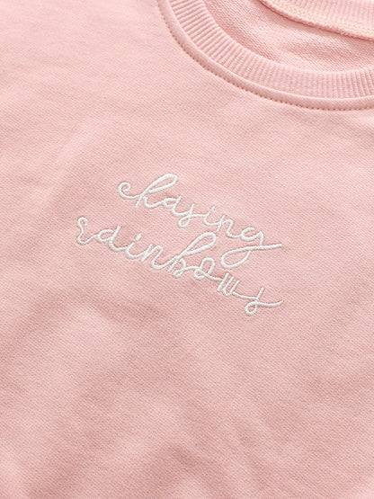 Spring Baby Kids Girls Letters Embroidery Long Sleeves Pullover And Solid Flared Pants Clothing Set