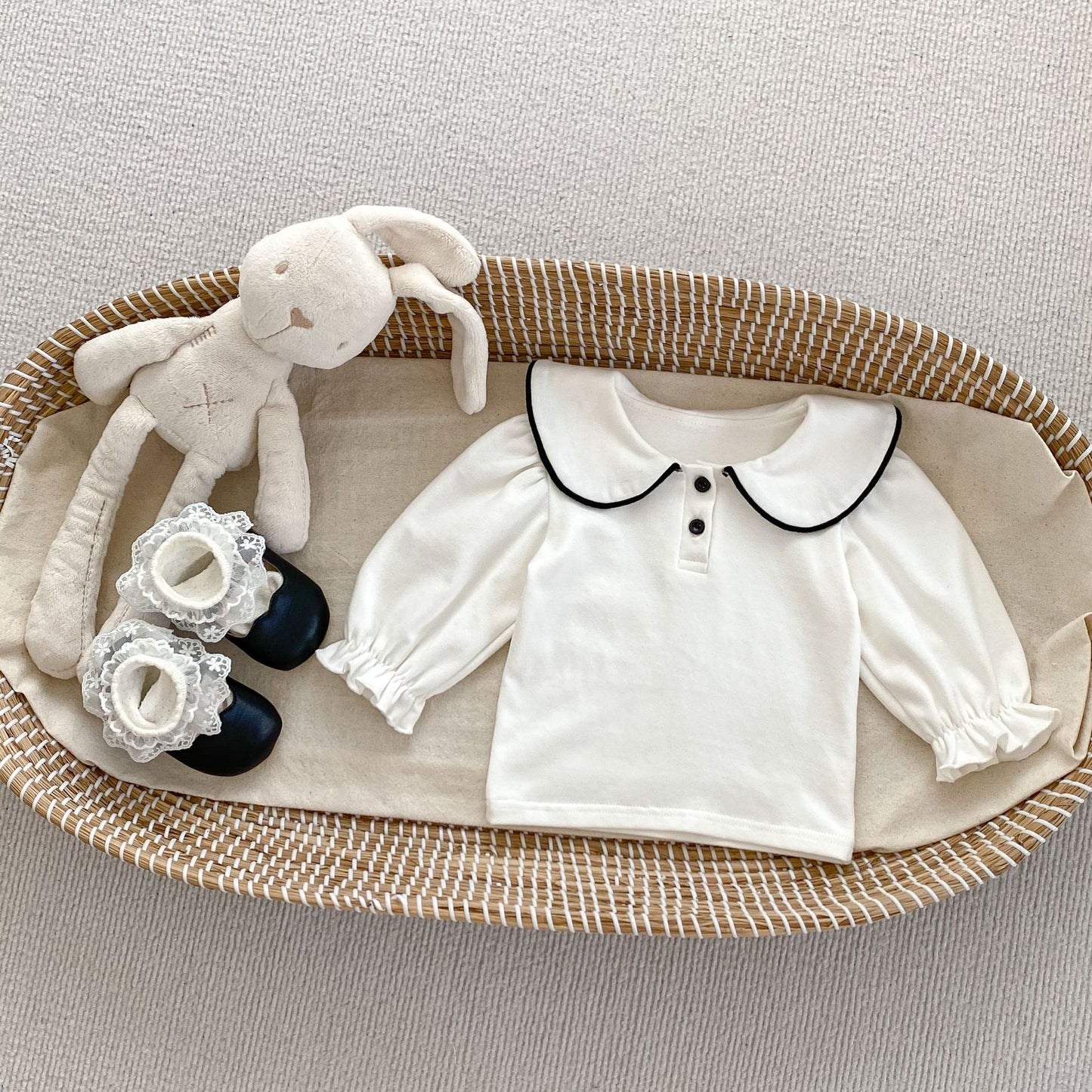 Arrival Autumn Baby Girls Long Sleeves Simple Top and Plaid Overalls Skirt- Clothing Set