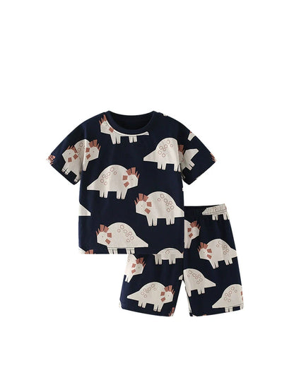 Summer Baby Kids Cartoon Dinosaurs Pattern T-shirt and Shorts Casual Clothing Set for Boys